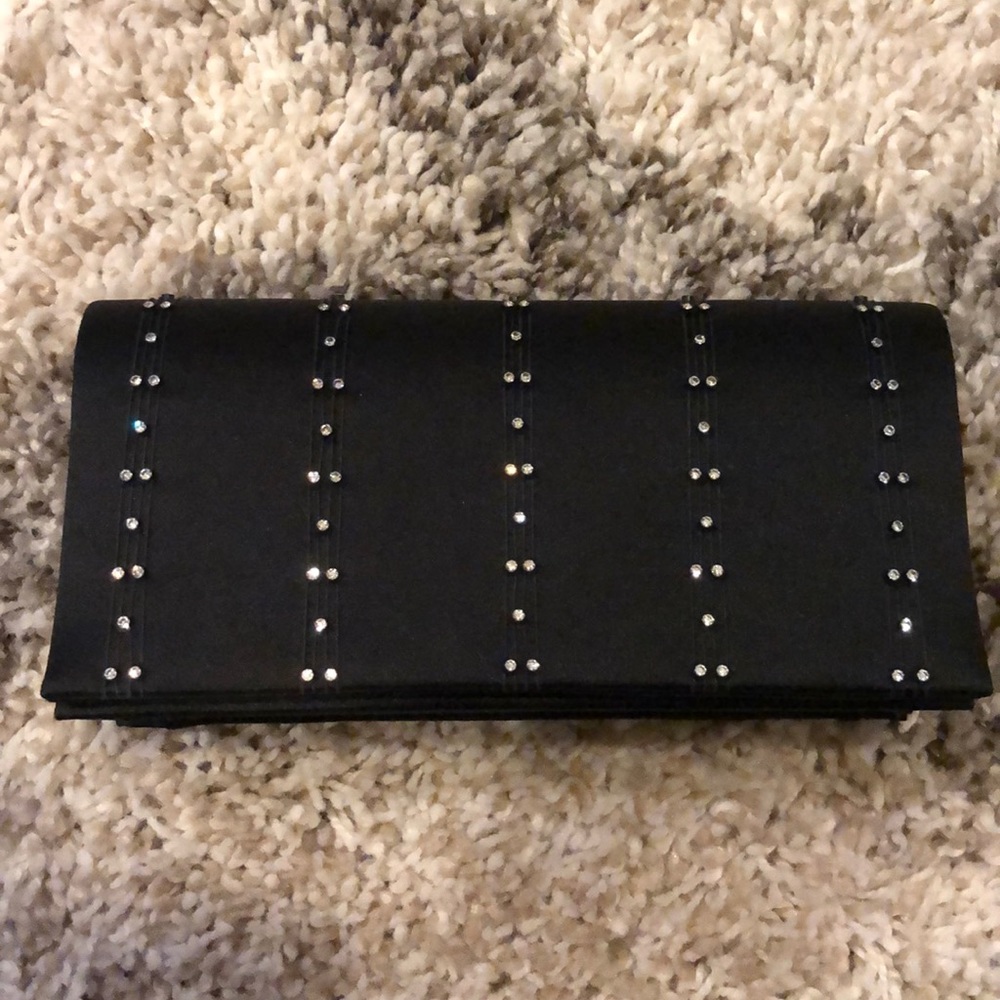 Nine West Black Satin Crystal Clutch Snap & Strap